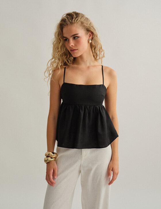 Γυναικεία λινή μπλούζα peplum