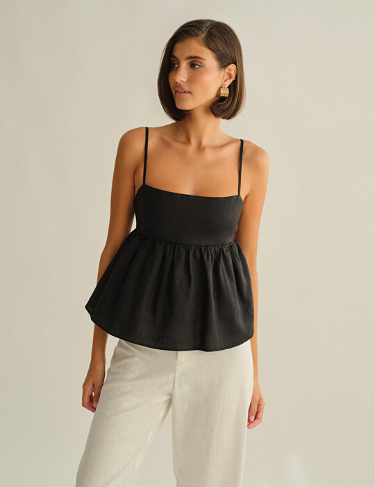Γυναικεία λινή μπλούζα peplum