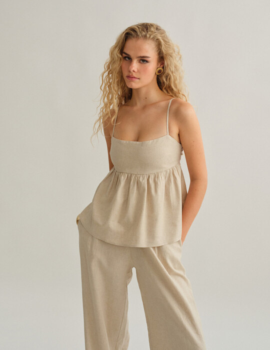 Γυναικεία λινή μπλούζα peplum