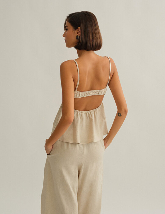 Γυναικεία λινή μπλούζα peplum