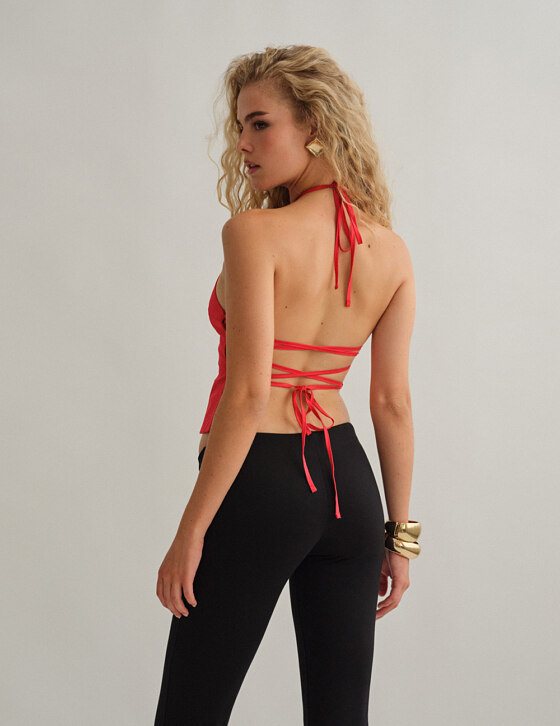 Italy製 back open halter neck vest 海外ガール Women's Halter Neck Sleeveless Vest With Open Back, Backless