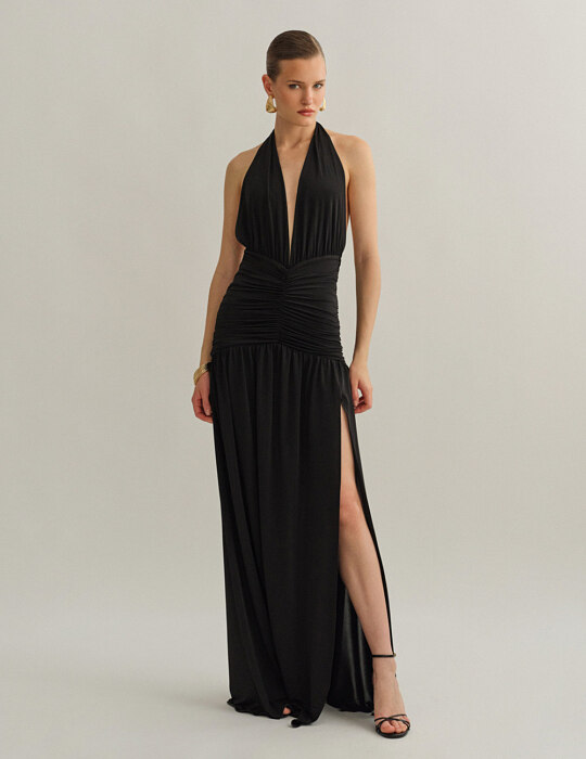 Maxi halter φόρεμα με σούρες