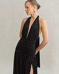 Maxi halter φόρεμα με σούρες