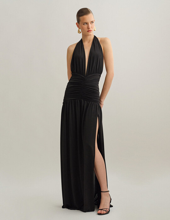 Maxi halter φόρεμα με σούρες