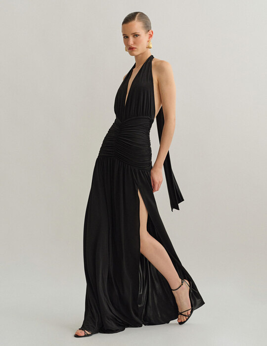 Maxi halter φόρεμα με σούρες