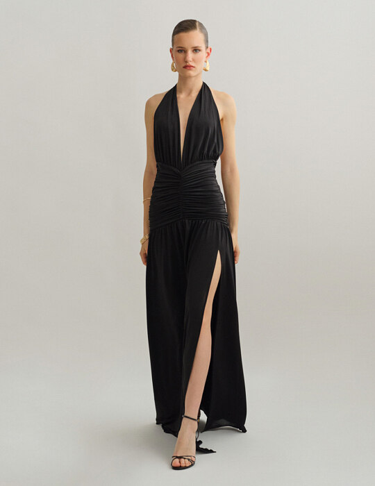 Maxi halter φόρεμα με σούρες