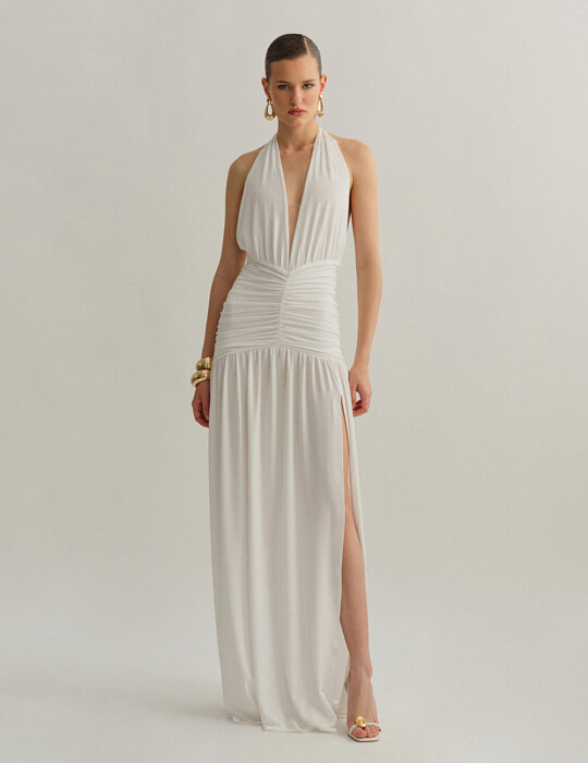 Maxi halter φόρεμα με σούρες
