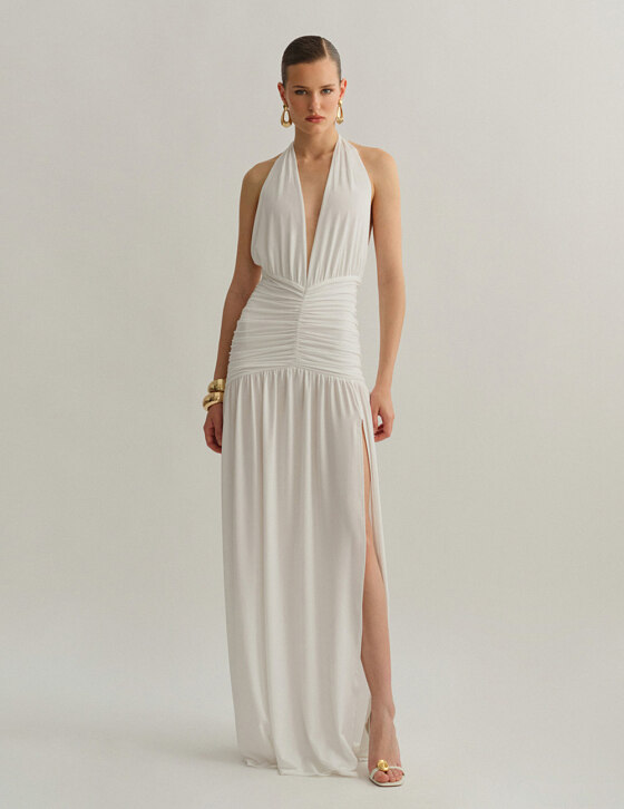 Maxi halter φόρεμα με σούρες