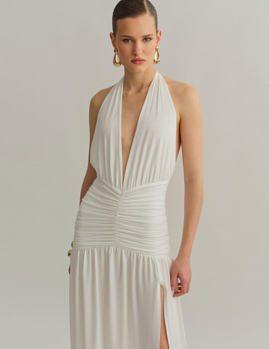 Maxi halter φόρεμα με σούρες
