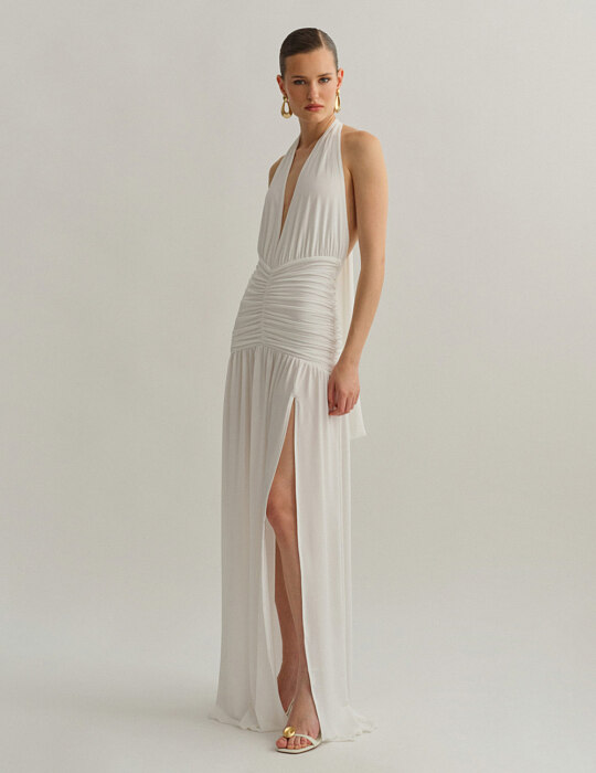 Maxi halter φόρεμα με σούρες