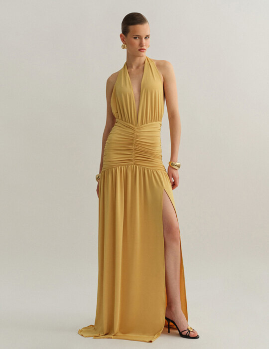 Maxi halter φόρεμα με σούρες