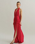 Maxi halter φόρεμα με σούρες