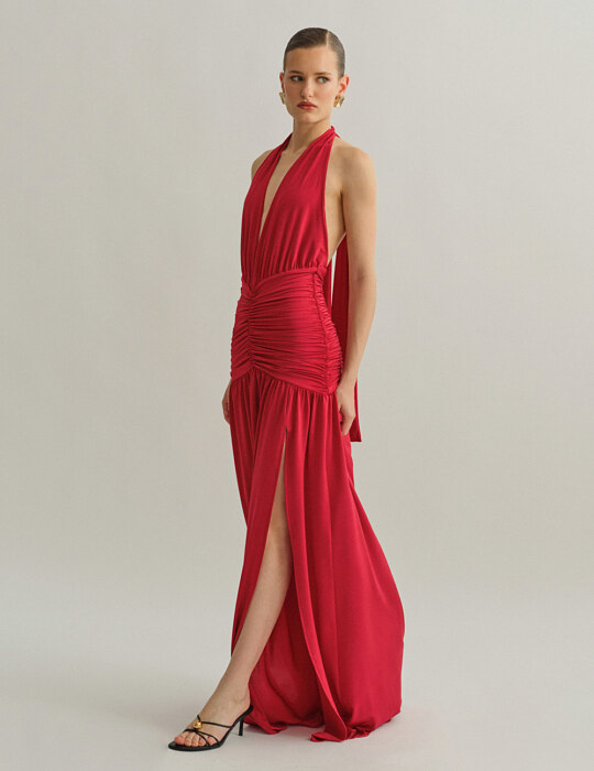 Maxi halter φόρεμα με σούρες
