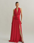 Maxi halter φόρεμα με σούρες