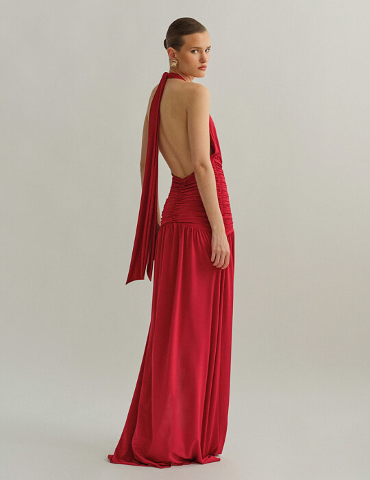 Maxi halter φόρεμα με σούρες