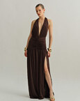 Maxi halter φόρεμα με σούρες