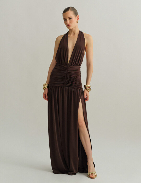 Maxi halter φόρεμα με σούρες