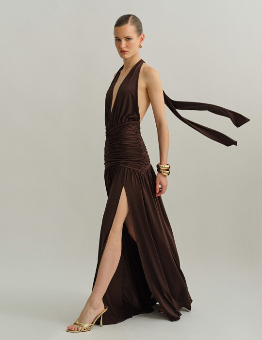 Maxi halter φόρεμα με σούρες