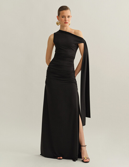 One-shoulder maxi φόρεμα με δέσιμο