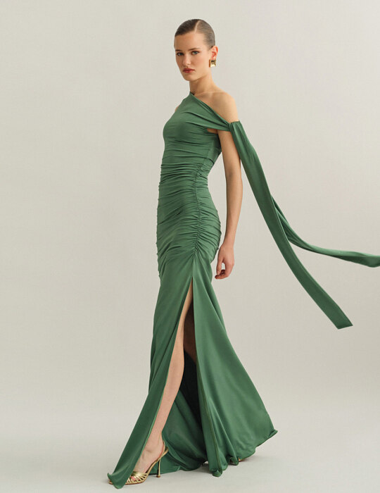One-shoulder maxi φόρεμα με δέσιμο
