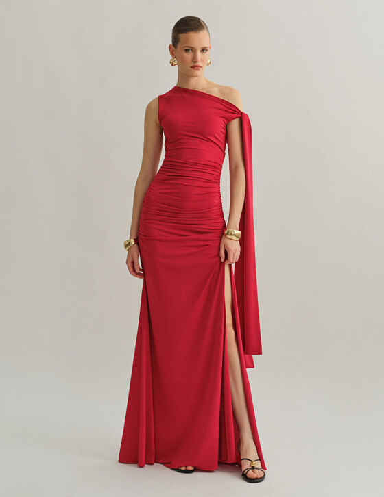 One-shoulder maxi φόρεμα με δέσιμο