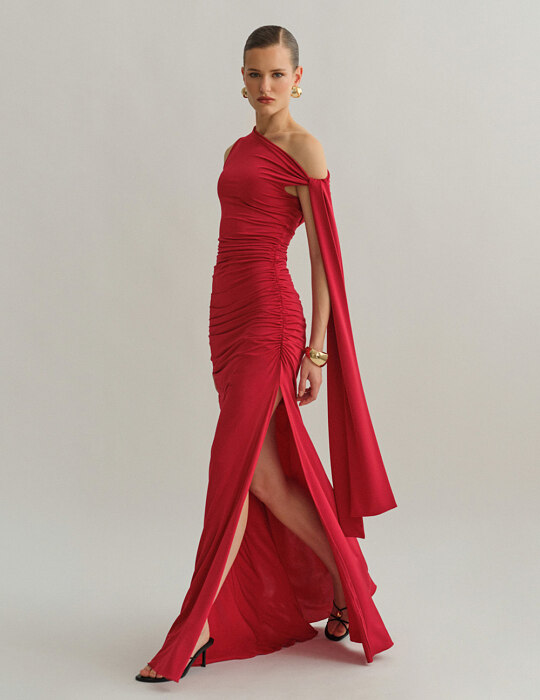 One-shoulder maxi φόρεμα με δέσιμο