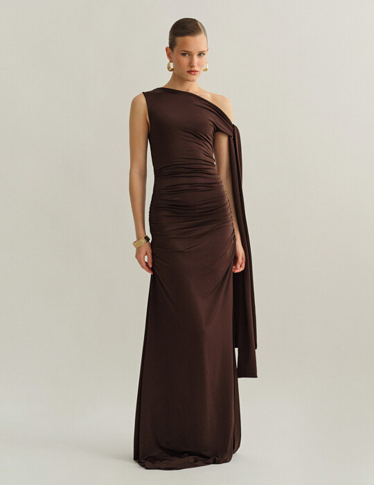 One-shoulder maxi φόρεμα με δέσιμο