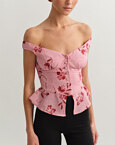 Off-shoulder λινό εμπριμέ τοπ
