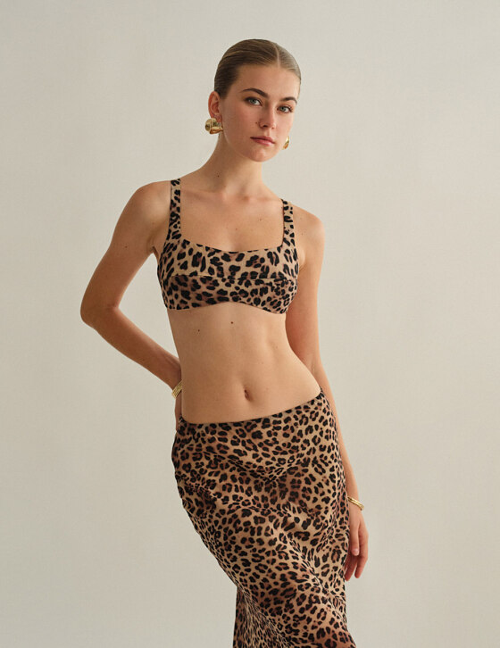 Crop τοπ με δέσιμο animal print