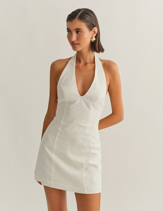Λινό μίνι φόρεμα halter