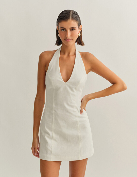 Λινό μίνι φόρεμα halter