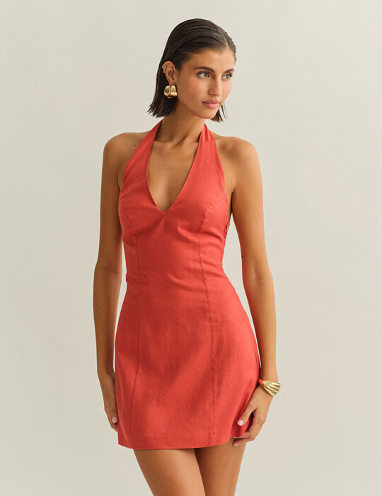 Λινό μίνι φόρεμα halter