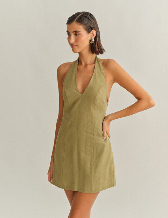 Λινό μίνι φόρεμα halter