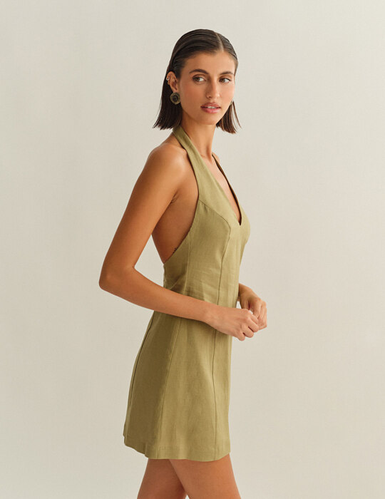 Λινό μίνι φόρεμα halter