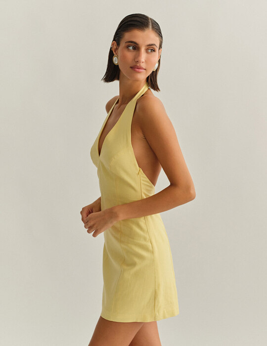 Λινό μίνι φόρεμα halter
