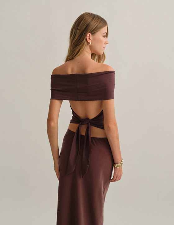 Off-shoulder bamboo τοπ με δέσιμο στην πλάτη