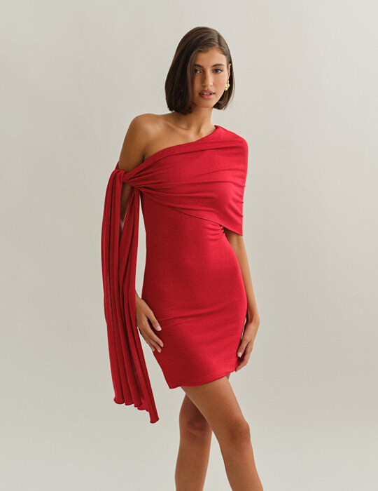 One-shoulder μίνι φόρεμα με ελαφριά πλέξη