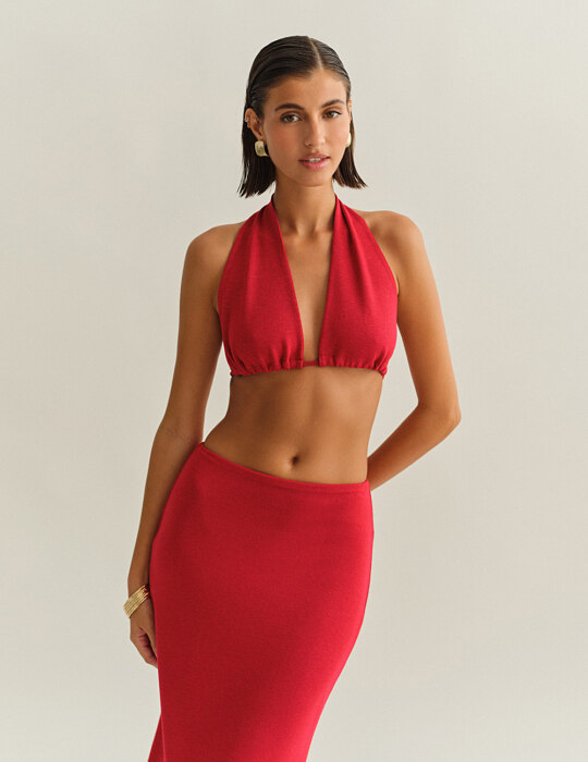 Halter crop τοπ με ελαφριά πλέξη