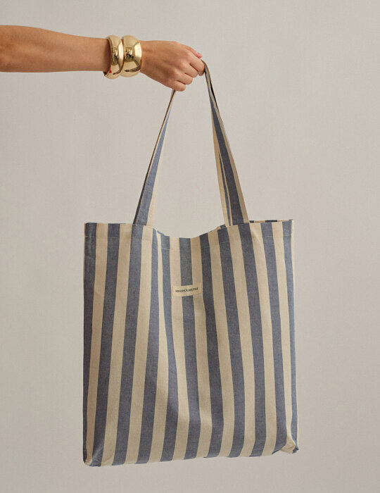 Ριγέ tote bag από καραβόπανο