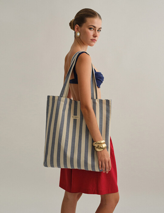 Ριγέ tote bag από καραβόπανο