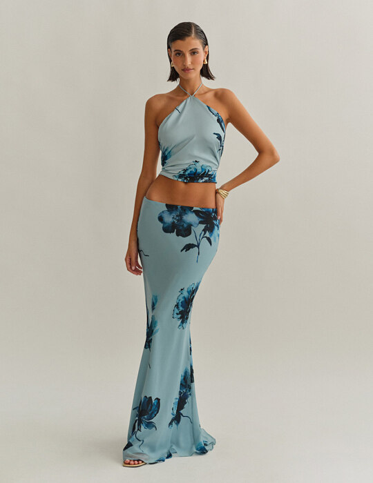 Εμπριμέ μακριά φούστα με λάστιχο και floral print