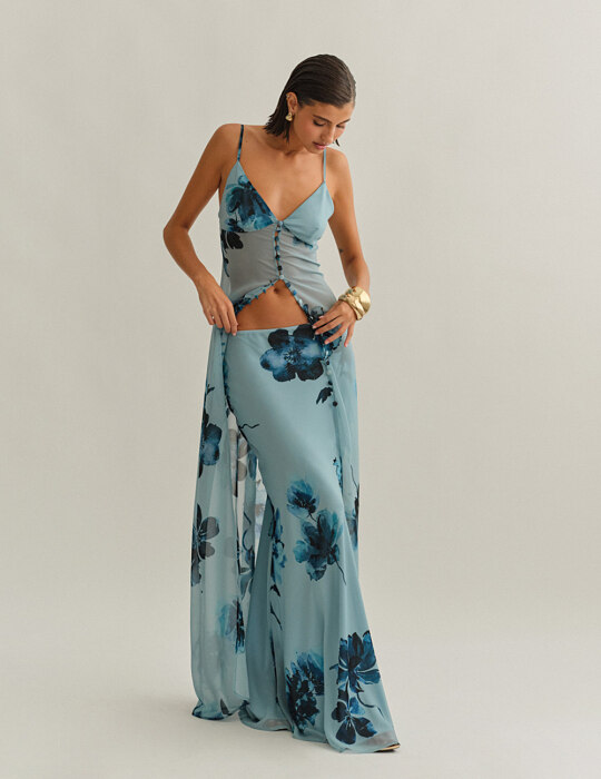 Εμπριμέ μακριά φούστα με λάστιχο και floral print
