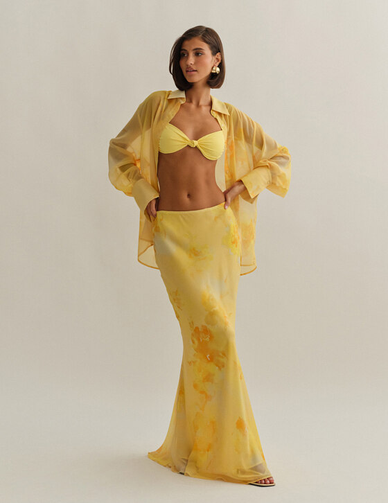 Εμπριμέ μακριά φούστα με λάστιχο και floral print