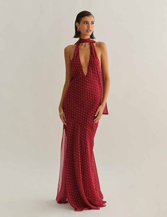 Polka dots maxi halter φόρεμα