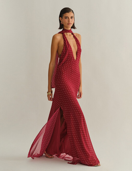 Polka dots maxi halter φόρεμα