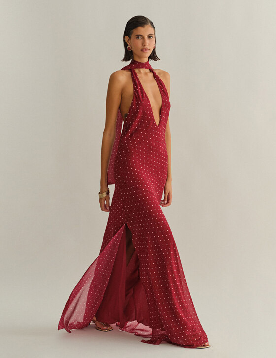 Polka dots maxi halter φόρεμα