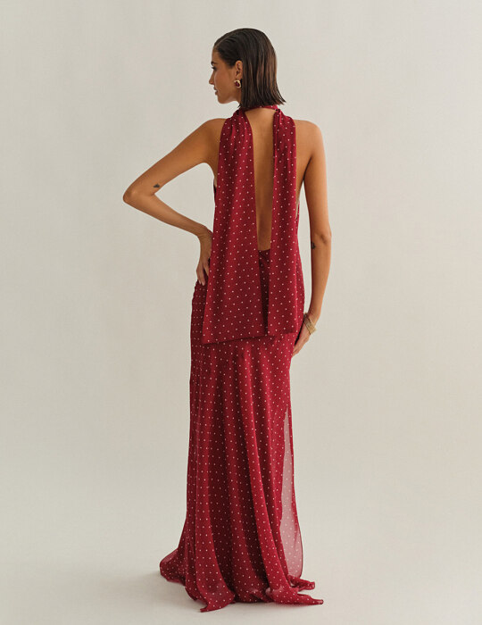 Polka dots maxi halter φόρεμα