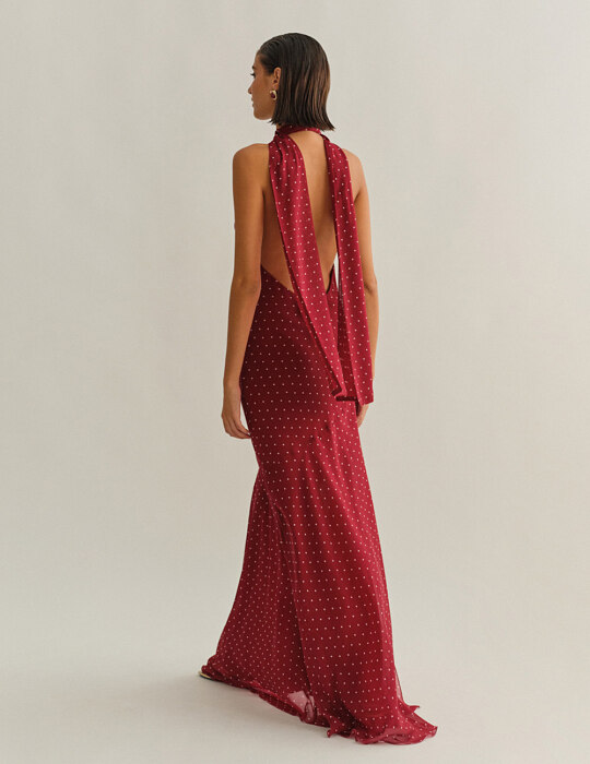 Polka dots maxi halter φόρεμα