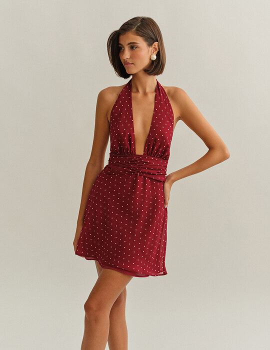 Polka dots halter μίνι φόρεμα