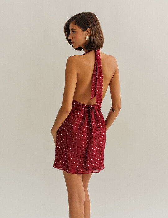 Polka dots halter μίνι φόρεμα